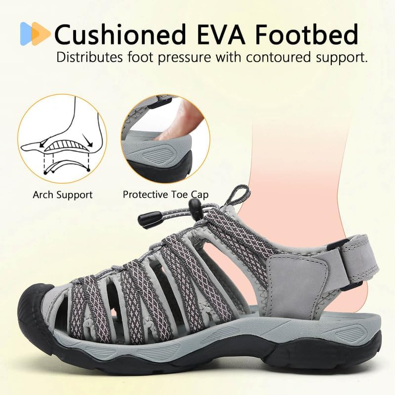 ziitop Womens Hiking Sandals Closed Toe Summer Outdoor Adventurous Beach Sandals Lace Adjustable Double Buckle Water Shoes - Image 3